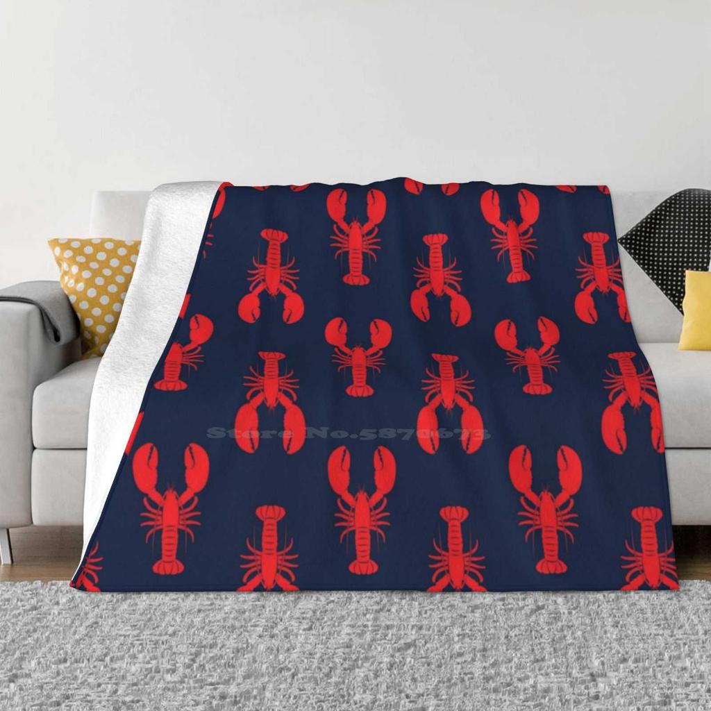 Lobsters-Red On Navy Low Price New Print Novelty Fashion Soft Warm Blanket Red Lobster Sea Life Designs Watercolor Lobsters
