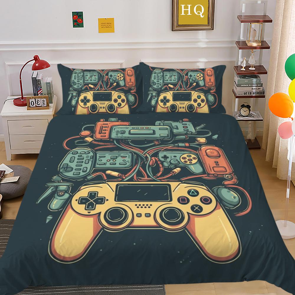 Housse de literie imprimée avec poignée de jeu de luxe, taie d'oreiller en Polyester, Style homme, vêtements de maison, housse de couette Queen Size
