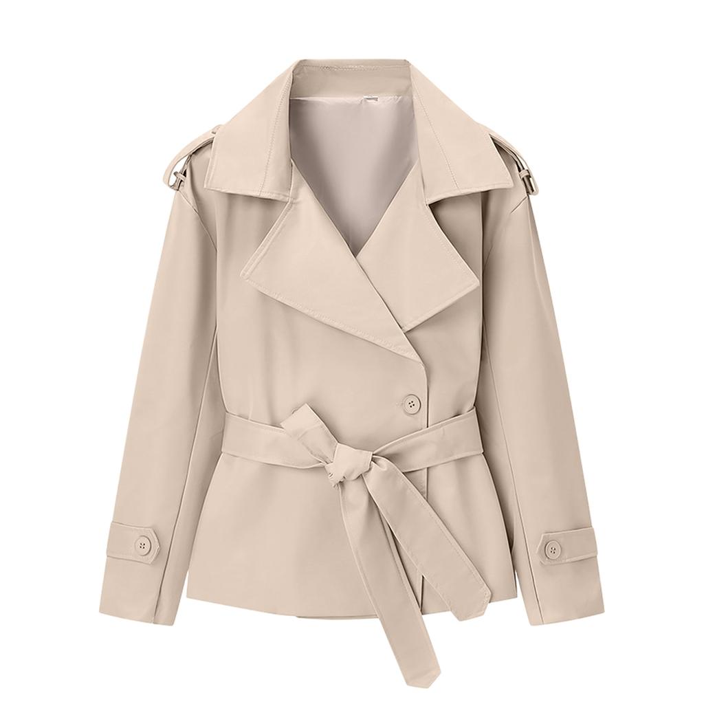 Damen Kurzer Trenchcoat mit langen Ärmeln, Gürtel und Knopfleiste