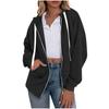Women's Fashionable Solid Color Long Sleeved Hooded Sweatshirt With Loose Zipper Pocket Jacket