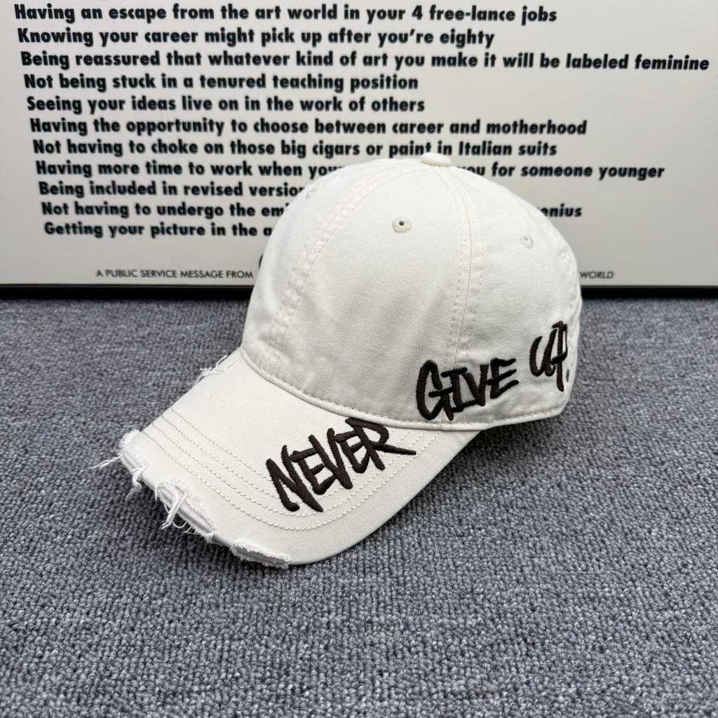 NEVER embroidered ripped baseball cap men's American retro old soft top cap street trend versatile hat