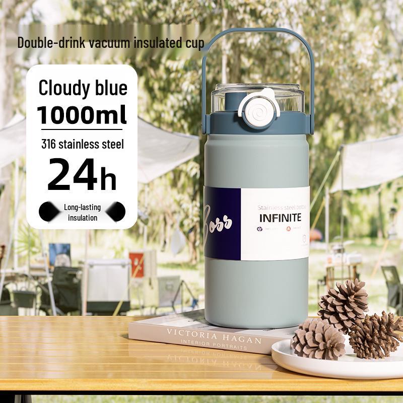316 Edelstahl Isolierter Doppelnutzungs-Trinkbecher - Große Kapazität Tragbarer Kessel für Studenten