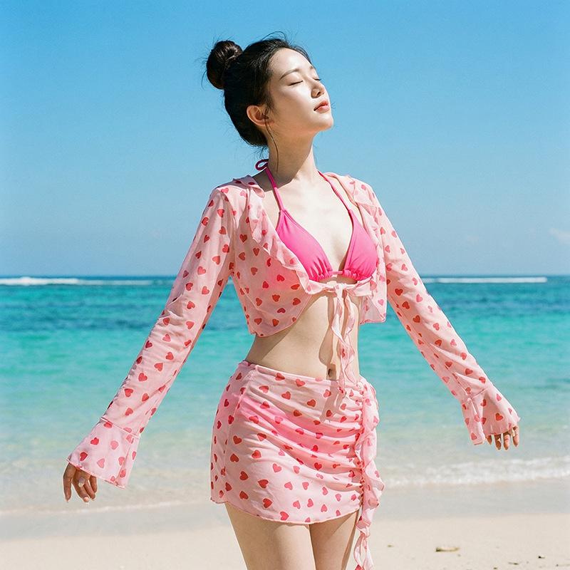 Swimsuit female split sexy bikini four-piece set white strap skirt hot spring vacation pure desire seaside vacation