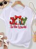 (Asian Size) Merry Christmas New Year Women's Top T Tee Festival O-neck Plaid Tree Style Clothing Print Fashion Ladies Graphic T-shirts