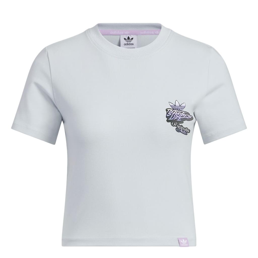 Adidas Originals City Skate Letter Sports Slim Fit Round Neck Short Sleeve T-Shirt Women Tops Light-Blue JN1681