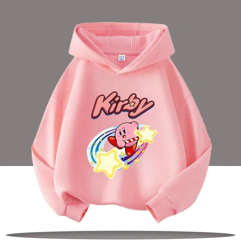 Sudadera con capucha deportiva para niño Star Kirby para niña, top casual lindo para niños, ropa de otoño/invierno, estampado de juego de dibujos animados 110 pink