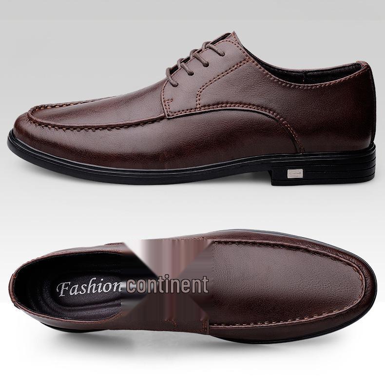 Men's Business Formal Leather Loafers - Breathable Cowhide, Large Size, Lace-up Driving Shoes.