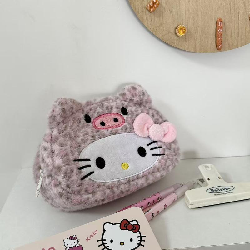 Kawaii Hello Kitty Plush Pencil Case Cartoon Large Capacity Stationery Cosmetics Pencil Pouch Multi-Functional Storage Bag Gift