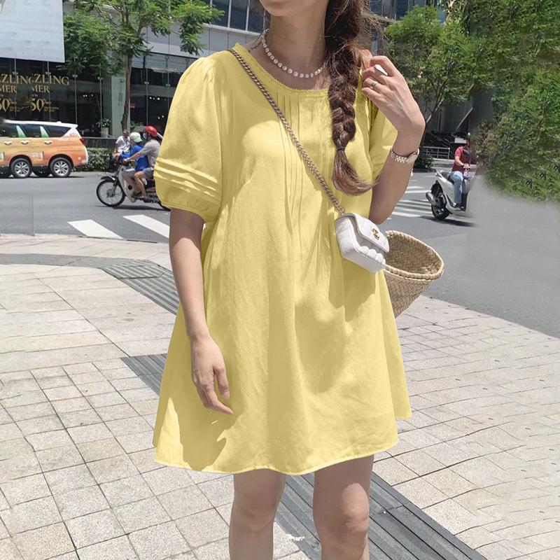 ZANZEA Women Casual Round Neck Summer Short Sleeve Dress