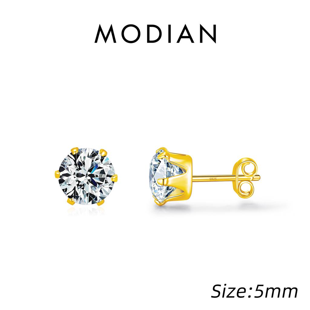925 Sterling Silver Basic Sparkling Round Stud Earrings Classic Crown Hypoallergenic Wedding Jewelry For Women