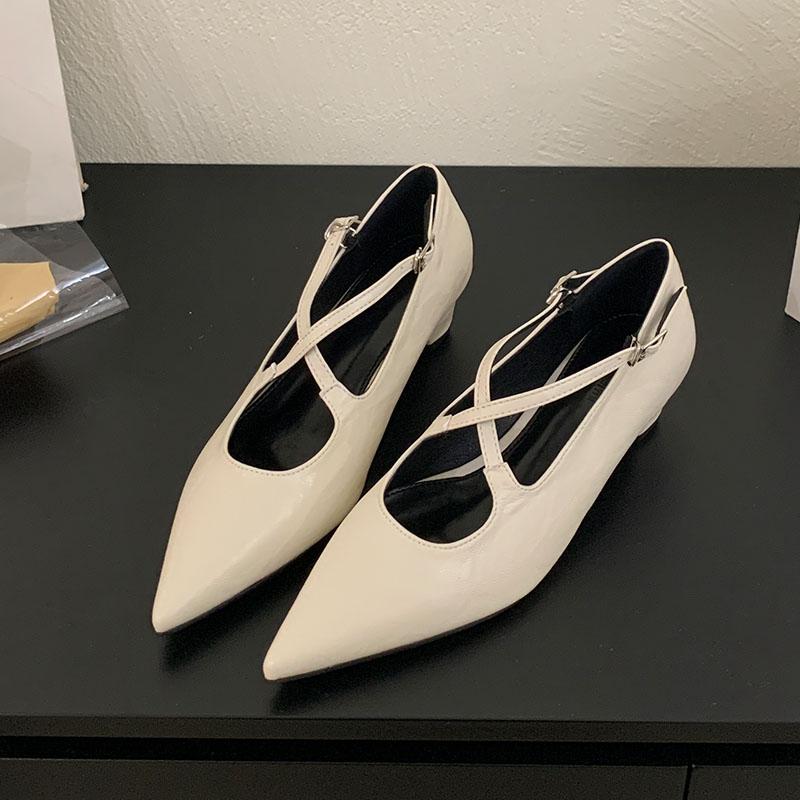 

Модная обувь с острым носком на низком каблуке, женские туфли-лодочки Мэри Джейн, 2025, новые женские туфли на каблуке с неглубоким вырезом и модным ремешком с пряжкой 35 абрикосовый