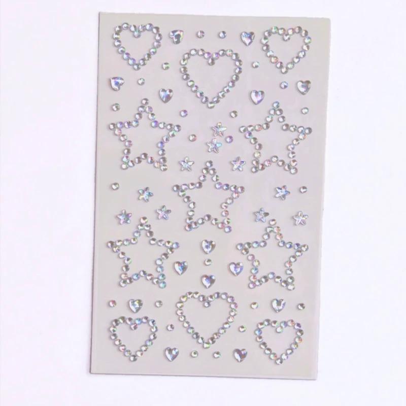Beautiful Shiny Crystal Rhinestones Pearl Star 3D Stickers Scrapbook Phone Case DIY Decorations Dance Show Makeup Face Stickers