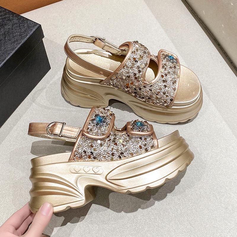 Trendy brand platform sandals women's new summer wedge heel with versatile color matching fashion casual sandals