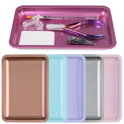 Plateau à bijoux carré en acier inoxydable, plateau de rangement pour outils de nail art, plateau à cosmétiques, plaque en métal.