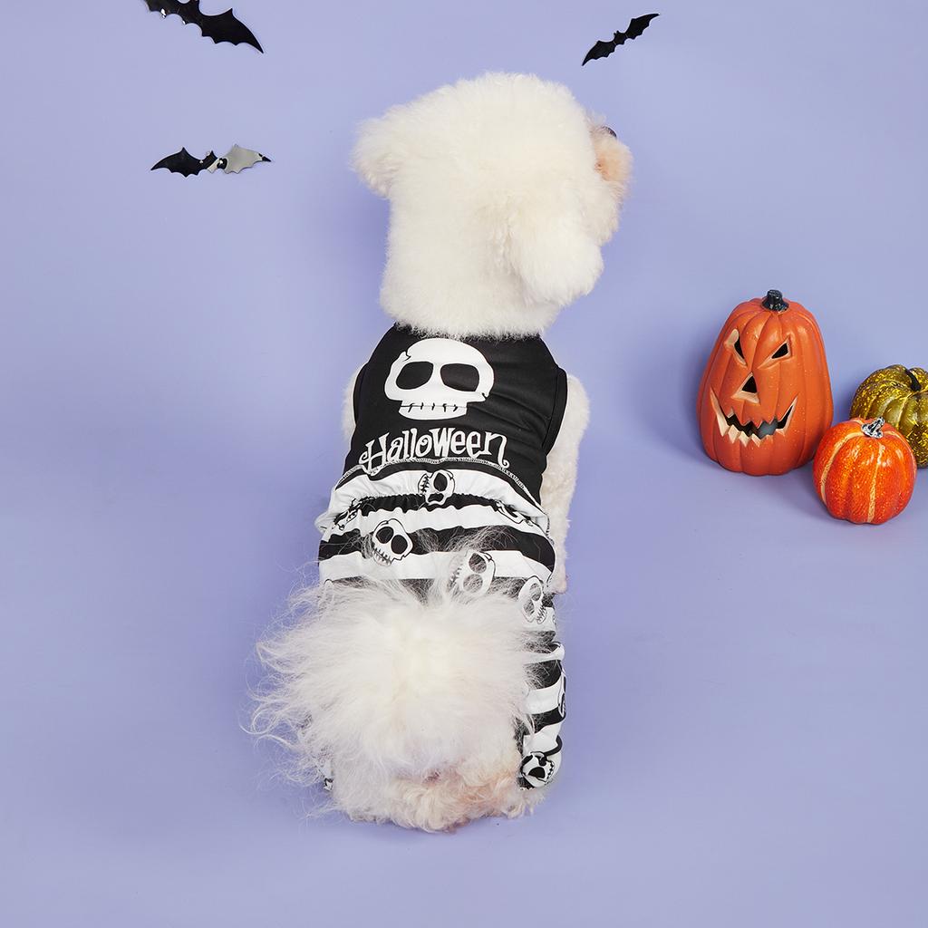 Dog Pajamas Pjs Pup Jumpsuit Cool Skull Printed Dog Clothes for Small Dogs Girl Boy ,Dogs Striped Puppy Clothes Doggie Onesies C