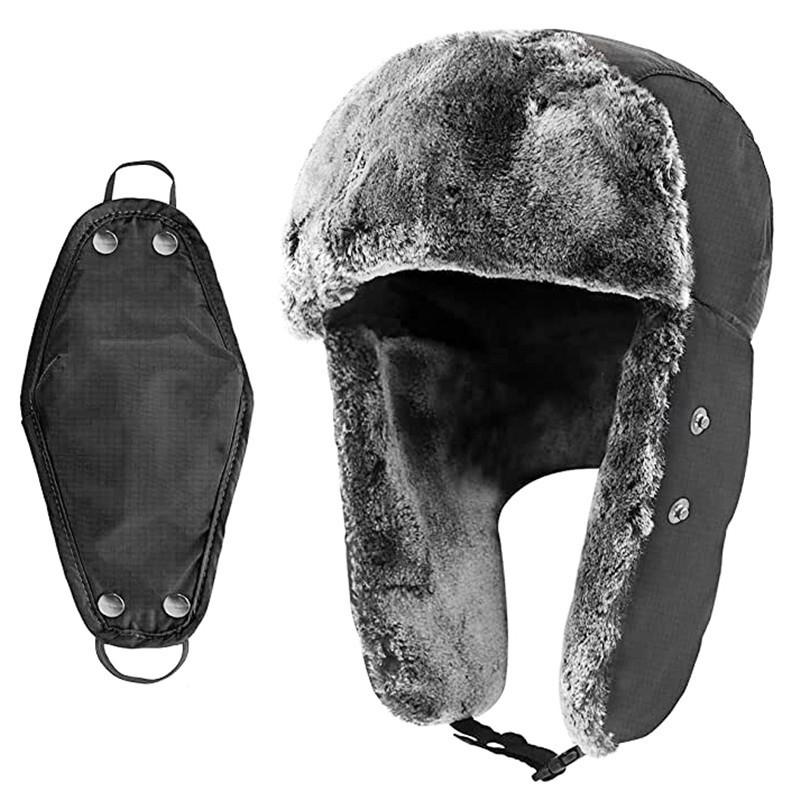 Unisex Winter Warm Hat With Ear Neck Protection Windproof Ski Cap Foldable Adjustable Beanie