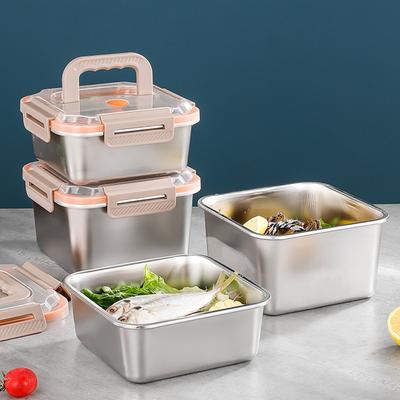 2400ML/1800ML Stainless Steel Crisper Box,Portable Lunch Box,Fruit Storage Box,Food Storage Container for Refrigerator,Heatable