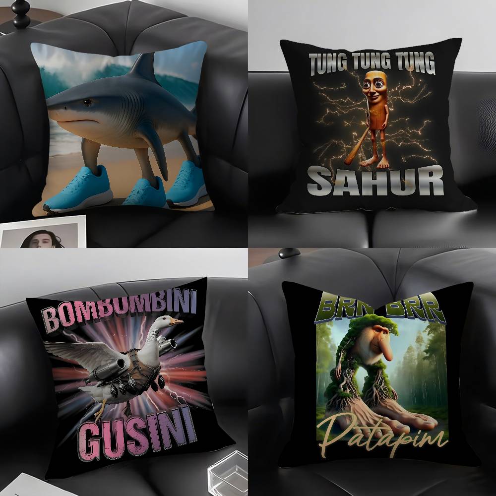 Italian Brain Rot Meme Tralalero Tralala Pillow Case Sofa Short Plush Double-Sided Hd Printing Room Home Office Cushion Cover