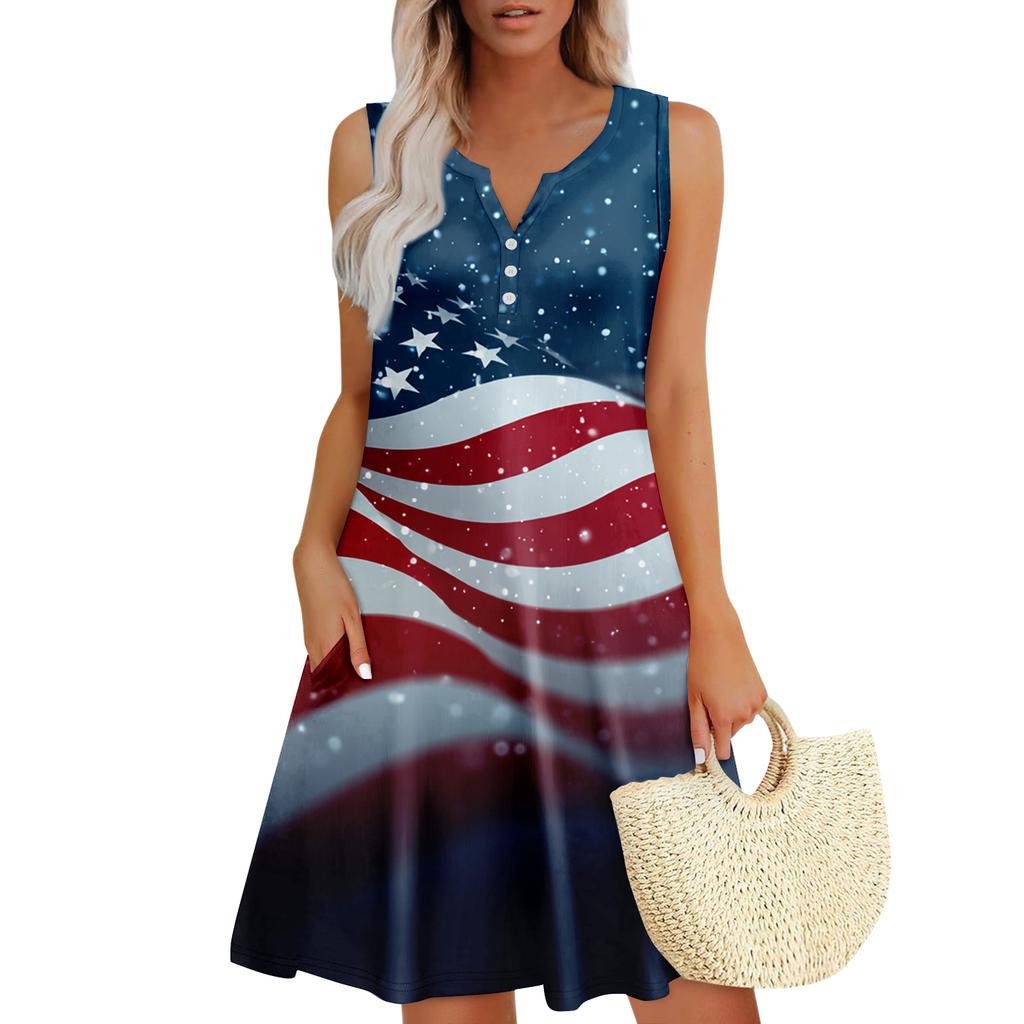 Damen Sommerkleider Lockeres V-Ausschnitt Ärmelloses Sommerkleid Kleid Mit Taschen