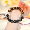 Natural Silver Yaoshi Tiger'S Eye Stone Bracelet Domineering Retro Guochao Men'S Bracelet Diamond Surface Double Spell Obsidian