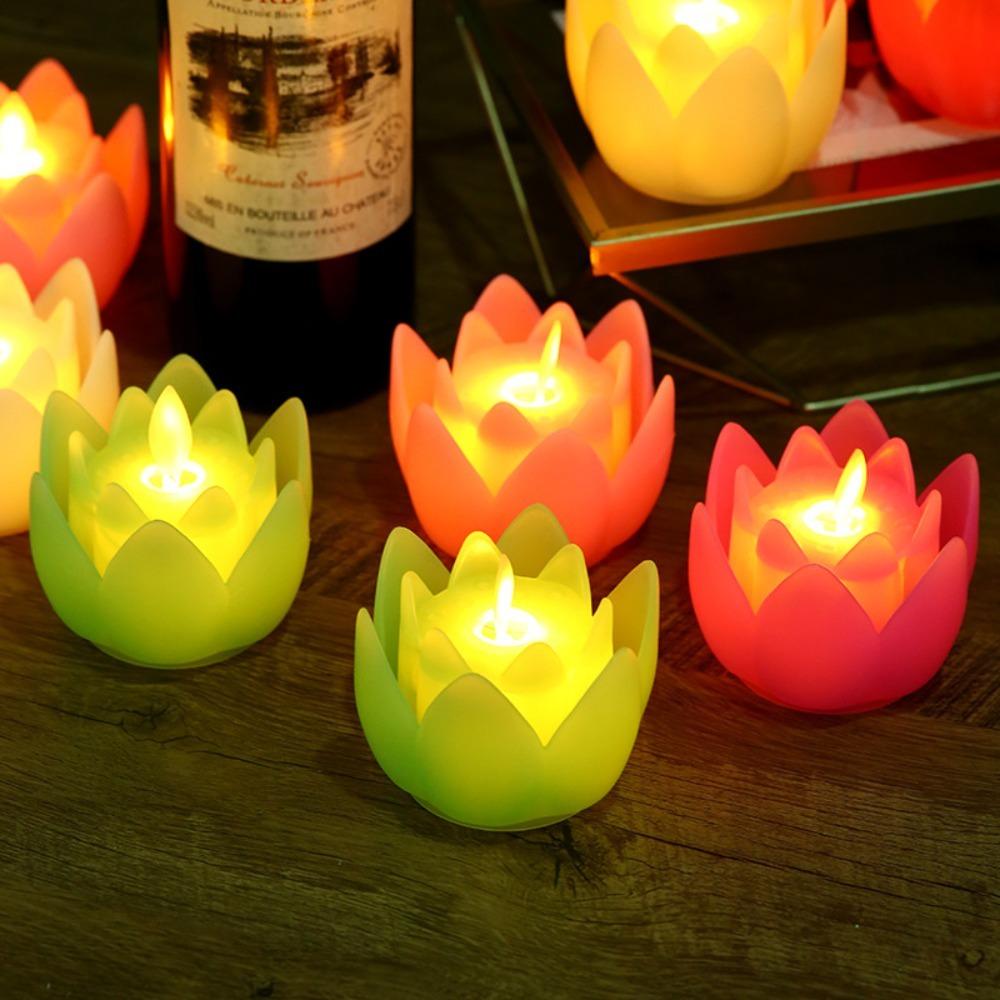 Dekoration Blume Tempel Lotus Kerzenlampe Wunschlampe LED Elektronische Lampe Buddhistische Halle Laternen