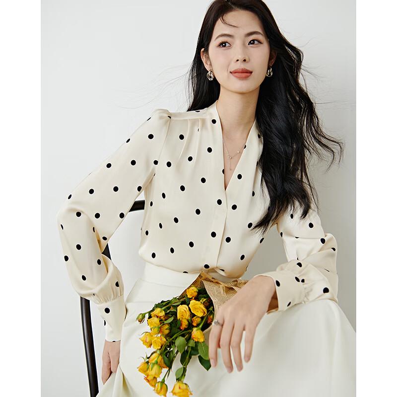 Wanbai 2026 Summer V-Neck Polka Dot Blouse M