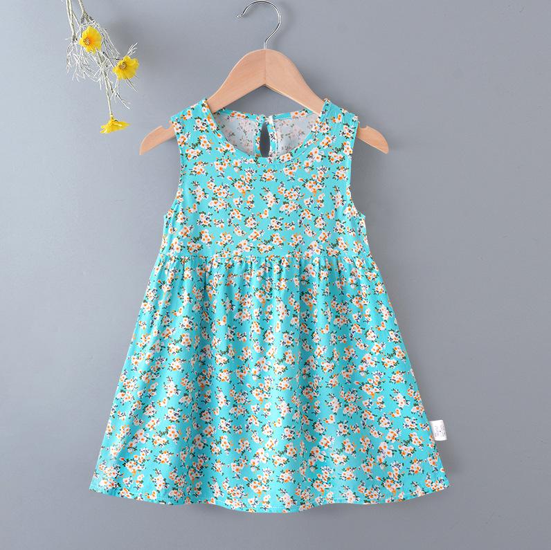 Girls' Floral Summer Princess Beach Dress, Cotton Silk Tank, A-line Skirt