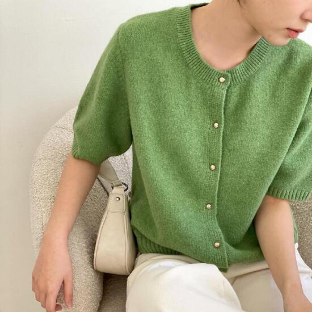 New Arrivals Open Run Basic Fit Wool Knit Gold Button Open Cardigan