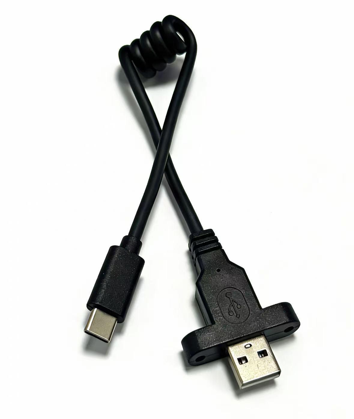 

USB 2.0 AM to Type-C Data and Charging Cable with Screw, for Industrial Law Enforcement Collection Cabinet 0.35m чёрный