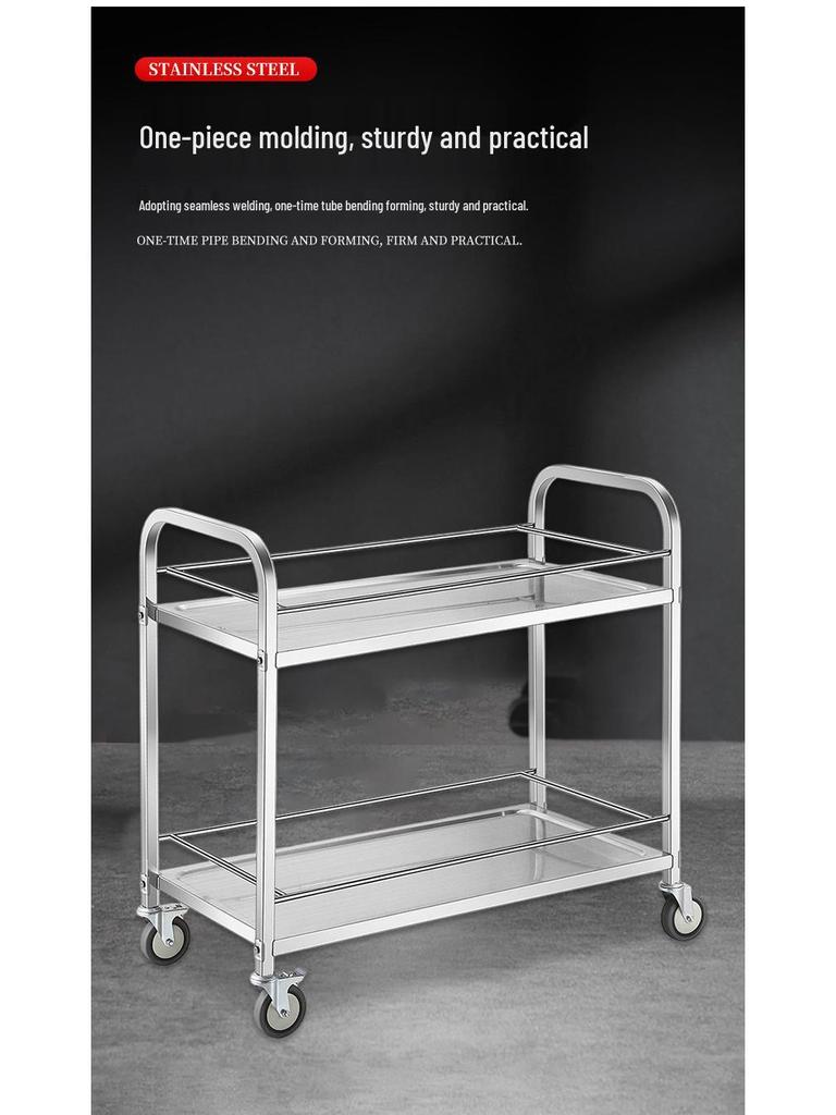 Stainless Steel Double-Layer Liquor Trolley with Railing