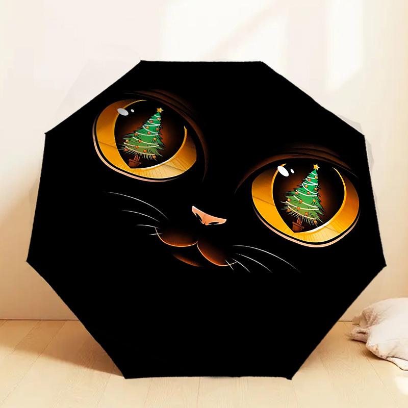 Christmas Cat Eyes Umbrella: A Festive Design for Outdoor Adventures - Auto-Open/Close, Lightweight & Durable Idea