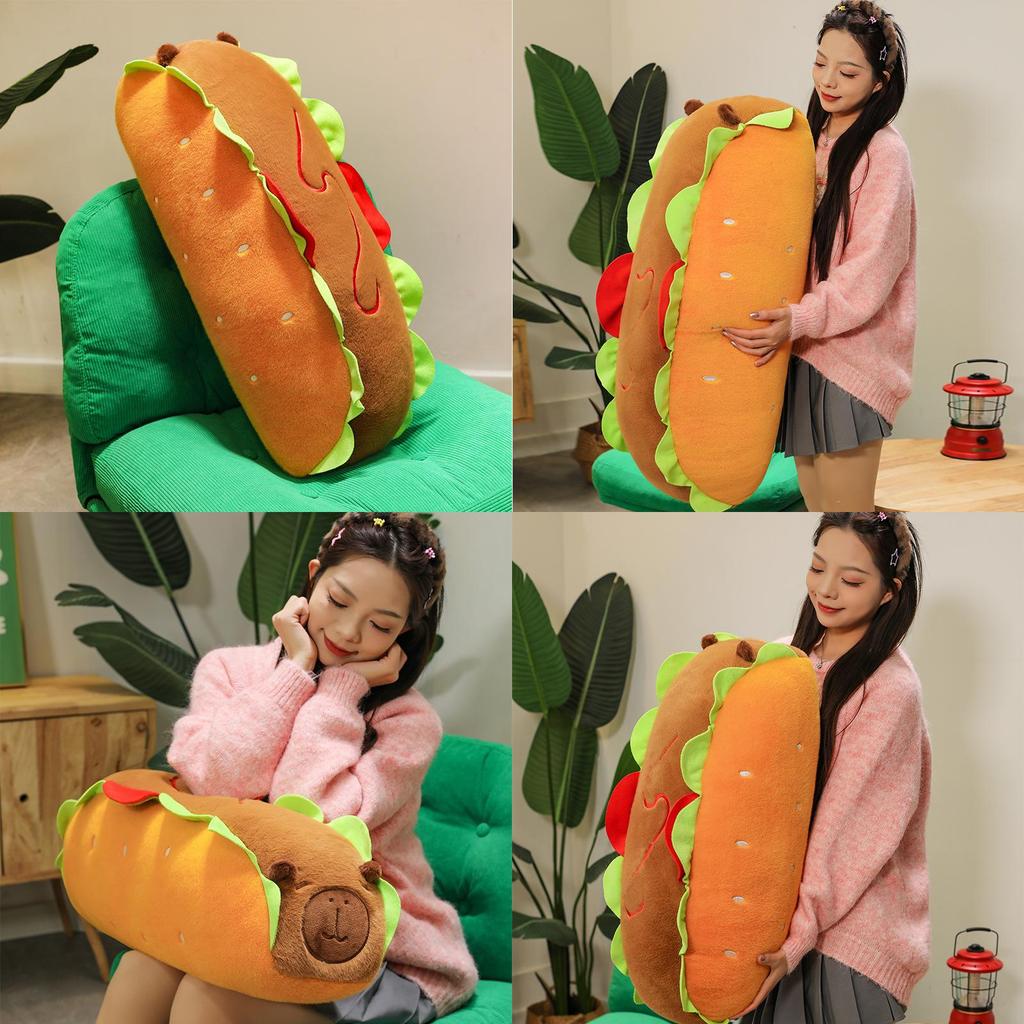 Adorable Capybara Hot Dog Plush Pillow Soft Cuddly Water Pig Stuffed Animal Gift
