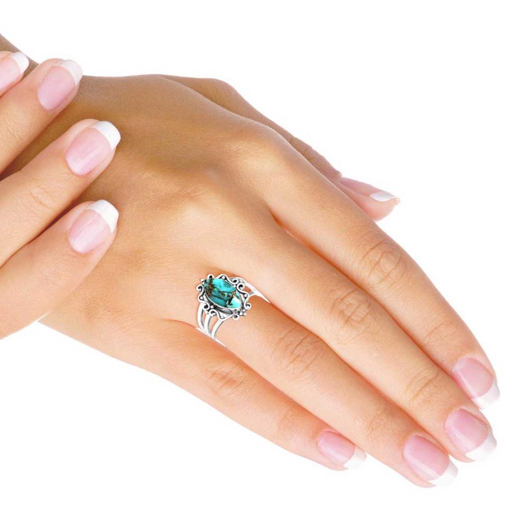 925 Sterling Silver Ring Women Gemstone Handmade Jewelry Wedding Gift Blue Green Purple Copper Turquoise Pearl Lapis Mother Of Pearl Fashion