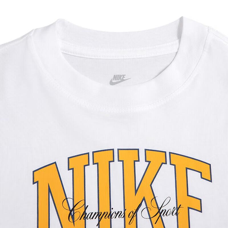 Nike T-Shirt Letter Logo Print Round Neck Short Sleeve Kids Tops White DV0565-100