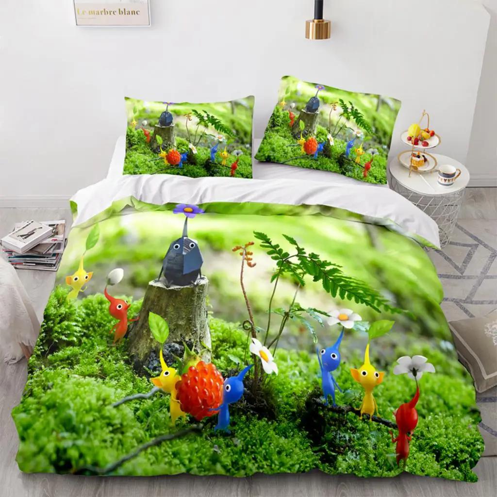Tegneseriespill Pikmin Sengesett Gutter Jenter Tvilling Queen Size Dynetrekk Putetrekk Seng Barn Voksen Mote Hjem Tekstilekstil