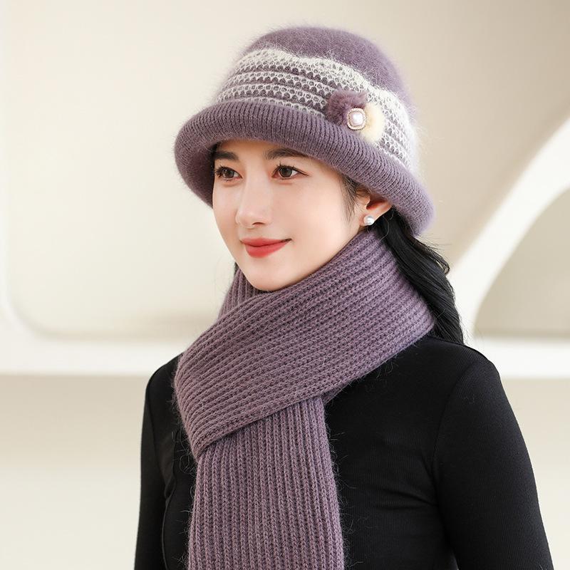 Winter Hat Women's Knitted Wool Hat Plush Thick Warm Faux Rabbit Fur Basin Hat