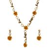 Vintage Gold Red Rose Jewelry Set, Floral Necklace, Bracelet & Drop Earrings for Women