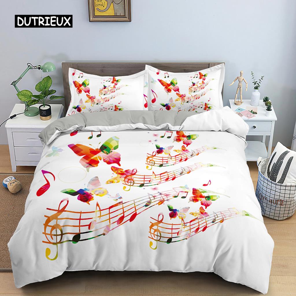 Povlečení s potiskem not Psychedelická sada povlaku na přikrývku Polyesterový povlak na přikrývku EU Dvojitá Velikost King Dospělí Děti Ložnicové doplňky