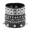 1Pc/4pcs Fashion Multi-layer Wide Leather Bracelet Punk Domineering Rivet Five-pointed Star Wrist Strap Personalized Bracelet