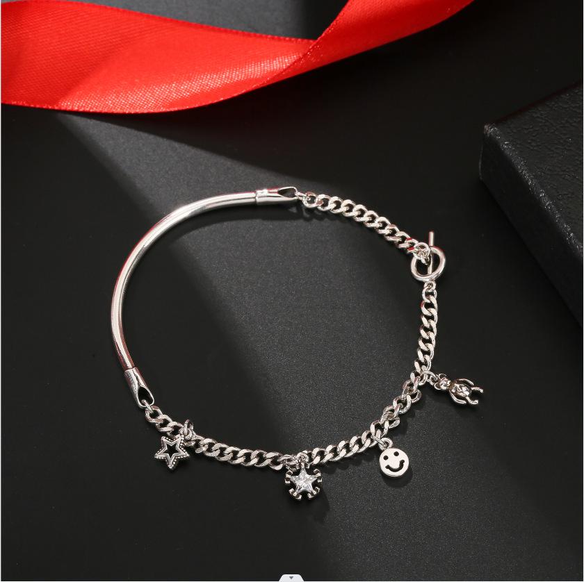 Personalized Retro Box Chain Bracelet - Elegant Silver, Versatile Japanese-Korean Inspired Couple's Jewelry for Women