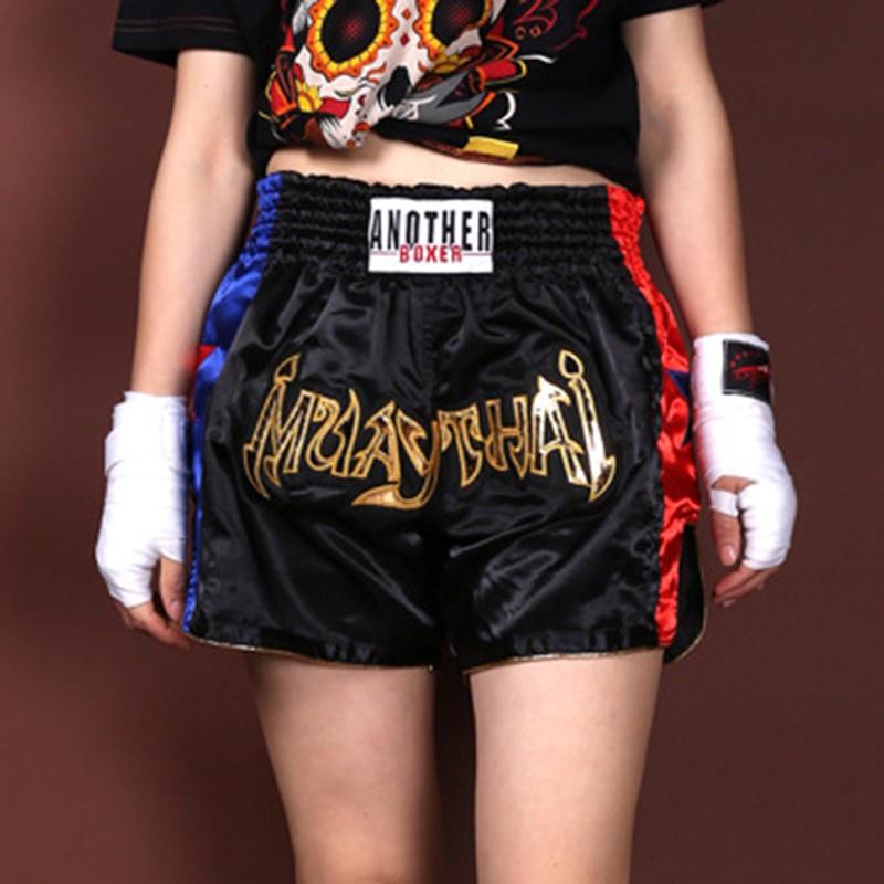 Boxerské krátké muay thai bojové šortky modré a červené hvězdy na zakázku muay thai