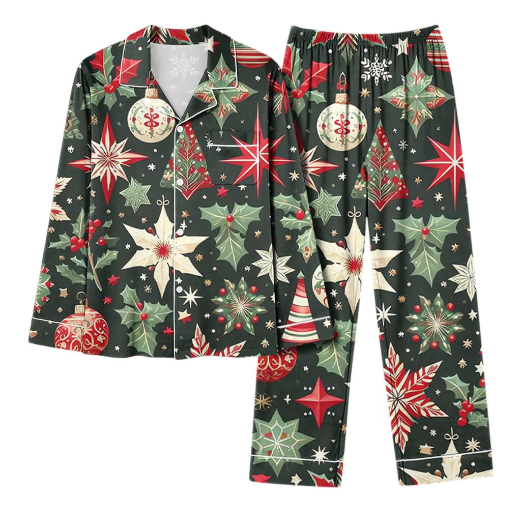 Damen Casual Mode Weihnachts-Print Langarm Oberteil und Hose Homewear Set