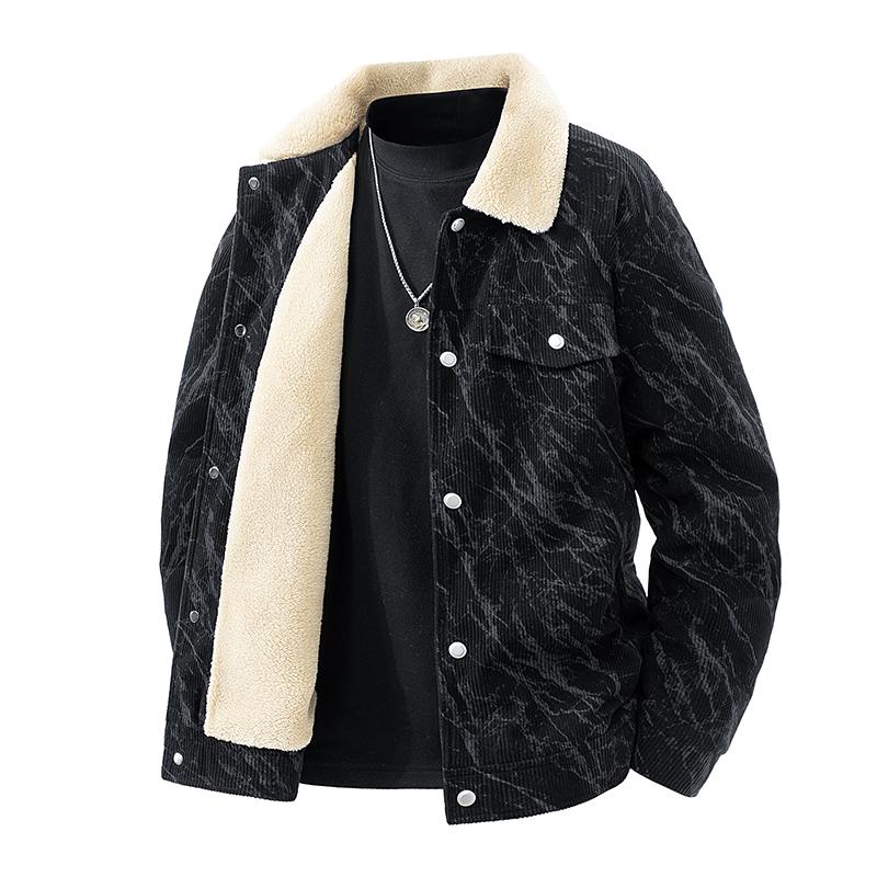 Плюшевая куртка для деловой моды, мужская повседневная ветрозащитная куртка с лацканами, облегающая одежда L чёрный