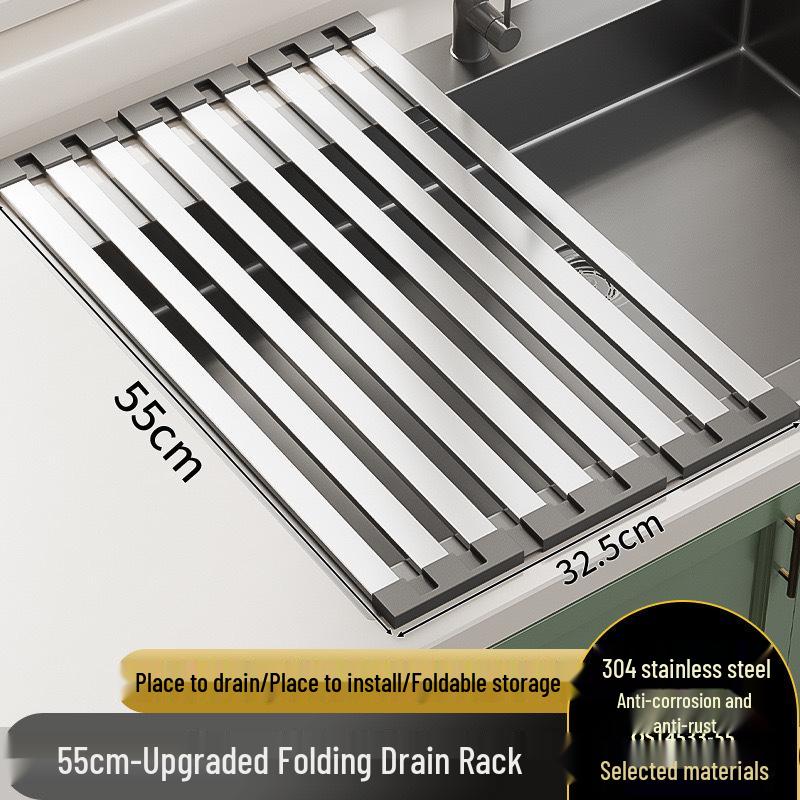 304 Stainless Steel Retractable Folding Kitchen Sink Dish Drainer Basket Rack