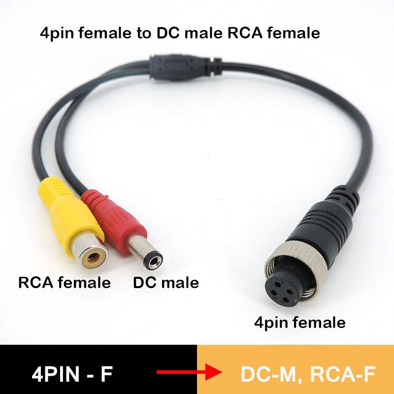 4Pin M12 Aviation Head Male/Female To RCA DC  Male Female Connector Cable Plug Cord Converter For Car Rear Camera Monitor