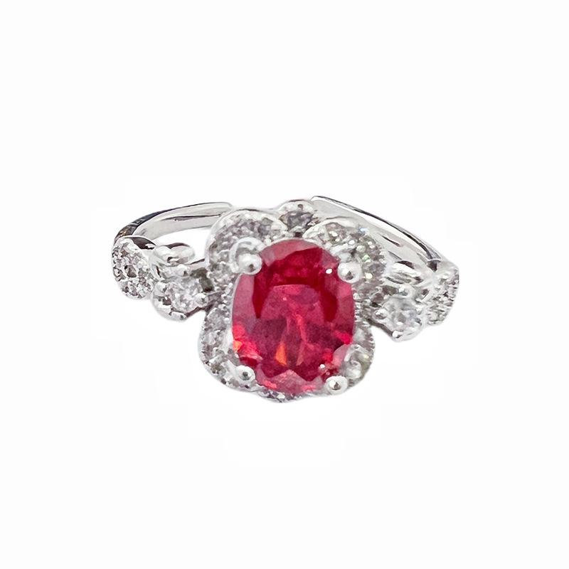 Red Zircon White Open Ring, Women'S Cold Wind, Sweet And Cool Temperament Stacking, Wearing High-End Ring Accessories Tide