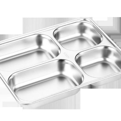 304 Stainless Steel Four-Compartment Canteen Tray - 10 Pack
