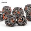 7 Pcs Black Orange Circular Dragon Metal Dice Hollow Metal Polyhedral Dice Suitable for Role-Playing RPG  Board Game Card Game