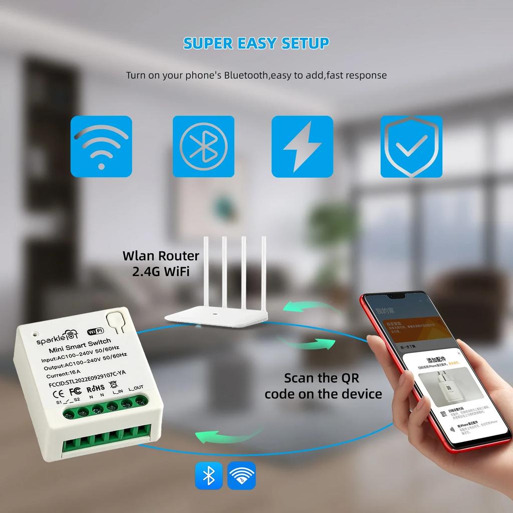 Work with Matter 16A WiFi mini Smart Switch Pass-through Disconnect Dual Control Outletorks Remote Control Timer HomeKit Alexa