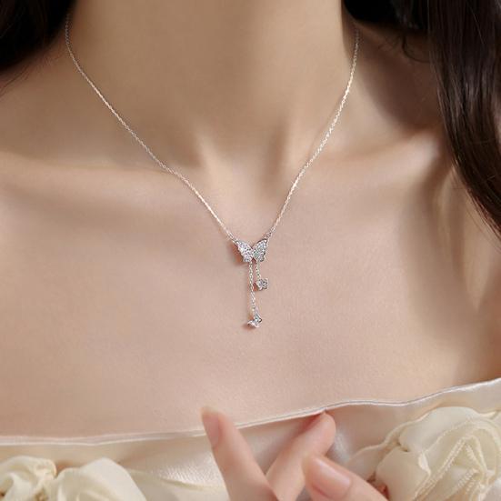 Butterfly Pendant Necklace for Women Adjustable Clavicle Chain Shiny Hypoallergenic Delicate Butterfly Jewelry for Everyday Wear